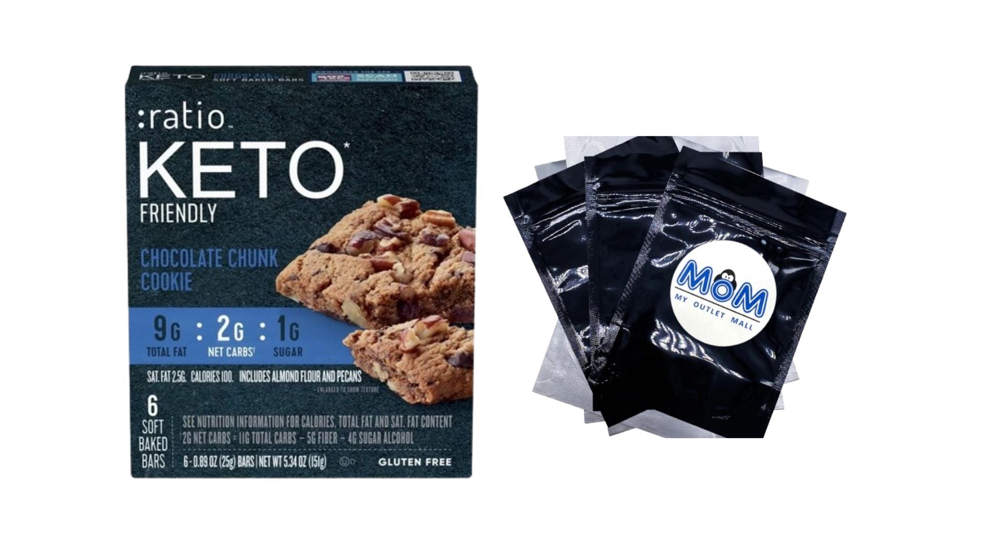 Soft Baked Bars Chocolate Chunk Cookie 1g Sugar Keto Friendly, 1 Pack, 5.34 oz 6 count per pack, plus 3 My Outlet Mall Resealable Storage Pouches