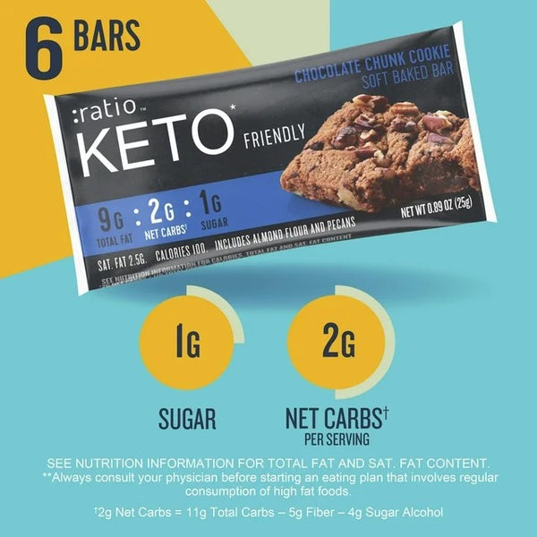 Soft Baked Bars Chocolate Chunk Cookie 1g Sugar Keto Friendly, 1 Pack, 5.34 oz 6 count per pack, plus 3 My Outlet Mall Resealable Storage Pouches