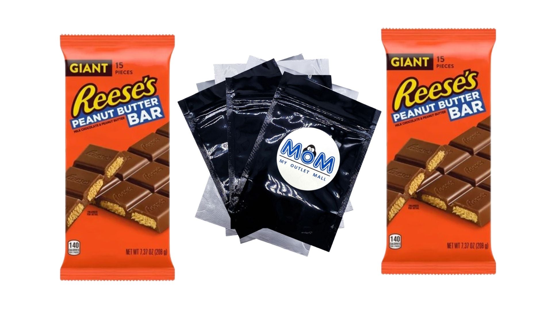 Milk Chocolate Peanut Butter Giant Candy Bar, 2 pack, 7.37 oz per pack, plus 3 My Outlet Mall Resealable Storage Pouches