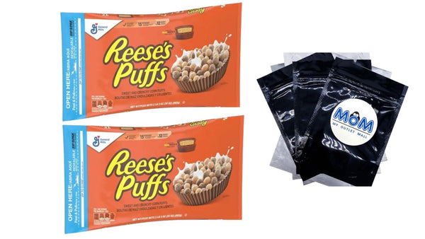 PUFFS Chocolatey Peanut Butter Cereal, Kid Breakfast Cereal, 2 Packs, 35 oz per pack, plus 3 My Outlet Mall Resealable Storage Pouches