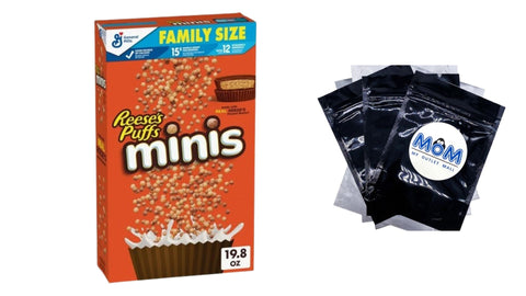 Puffs Minis Breakfast Cereal, Chocolate Peanut Butter Cereal, Family Size, 1 Pack, 19.8 oz per pack, plus 3 My Outlet Mall Resealable Storage Pouches