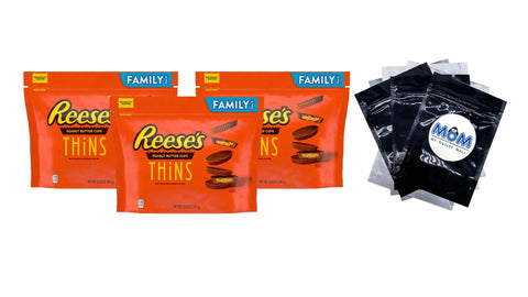 Thins Milk Chocolate Peanut Butter Cups Candy, Family Pack, 3 pack, 12.03 oz per pack, plus 3 My Outlet Mall Resealable Storage Pouches