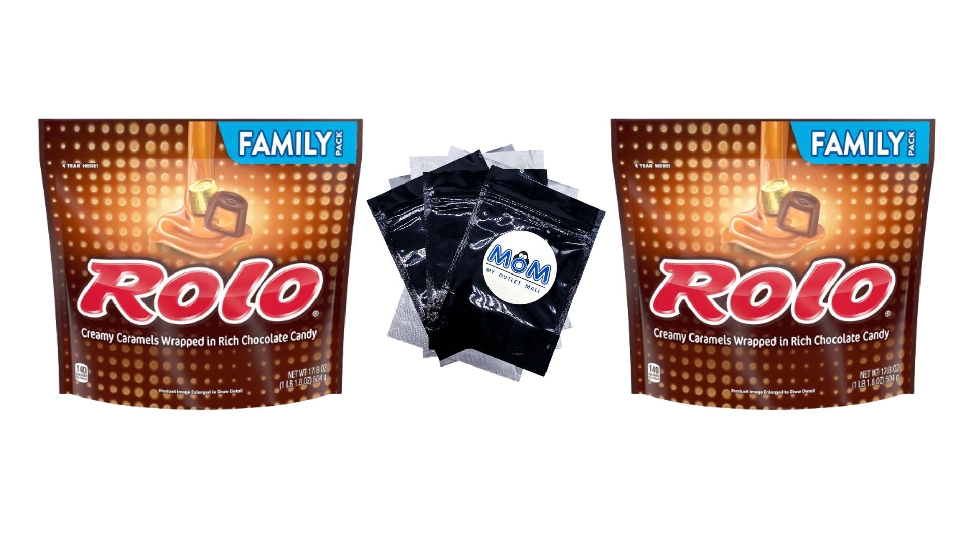 Rich Chocolate Caramels Candy, Family Pack, 2 pack, 17.8 oz per pack, plus 3 My Outlet Mall Resealable Storage Pouches