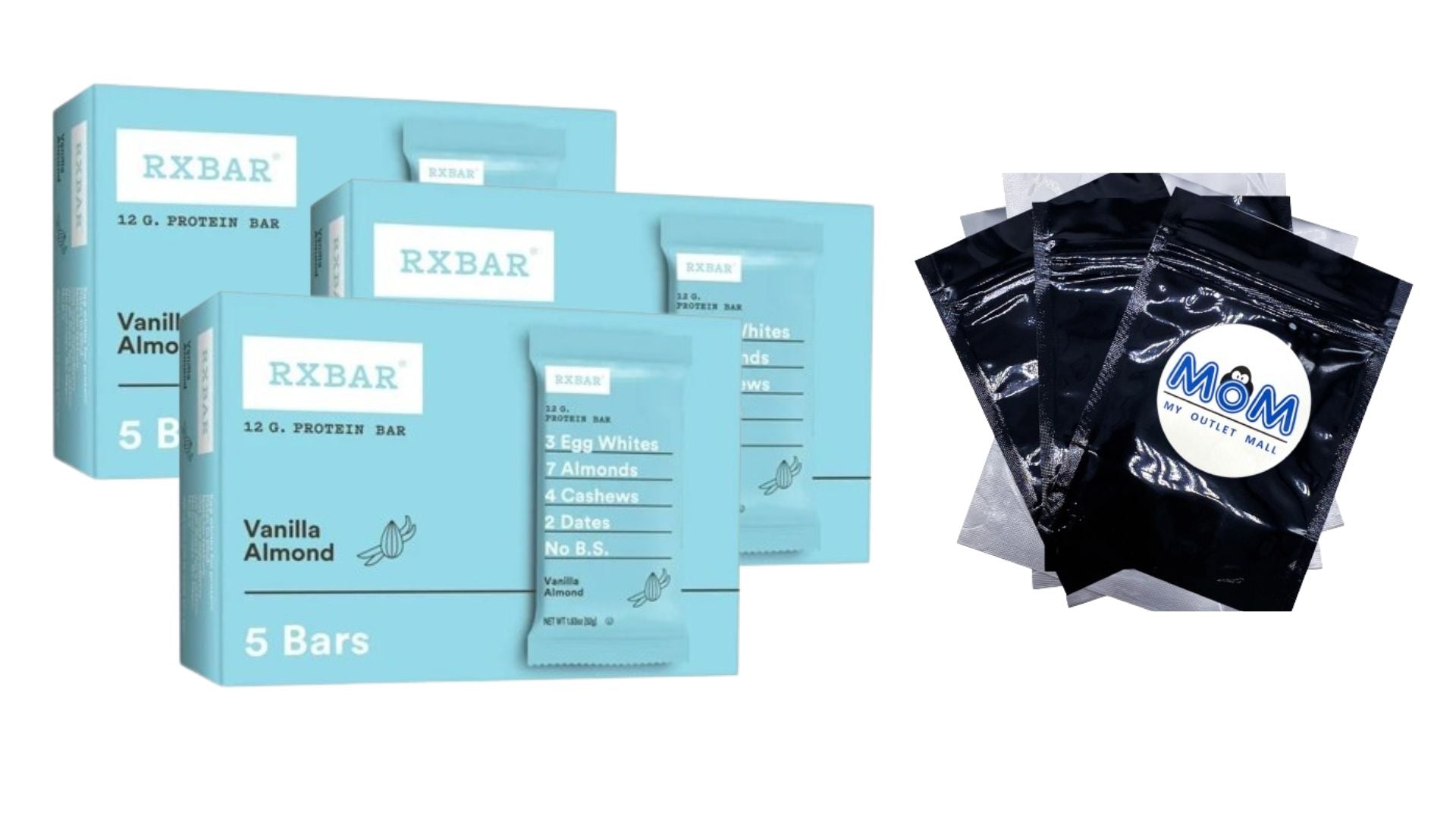 Vanilla Almond Chewy Protein Bars Gluten-Free Ready-to-Eat - 3 packs - 9.15 oz 5 count per pack - plus 3 My Outlet Mall Resealable Storage Pouches
