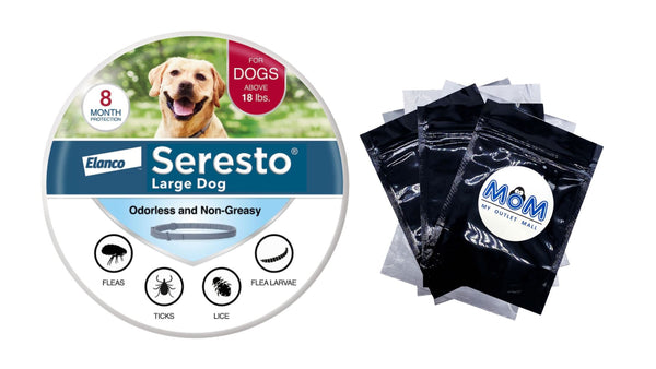 Vet-Recommended Flea and Tick 8 Month Prevention Collar for Large Dogs 18+ Lbs, 1 pack, 1 Count, plus 3 My Outlet Mall Resealable Storage Pouches