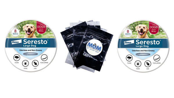 Vet-Recommended Flea and Tick 8 Month Prevention Collar for Large Dogs 18+ Lbs, 2 pack, 1 Count per pack, plus 3 My Outlet Mall Resealable Storage Pouches
