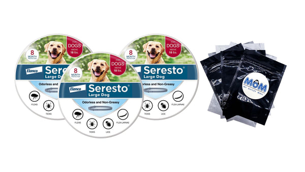 Vet-Recommended Flea and Tick 8 Month Prevention Collar for Large Dogs 18+ Lbs, 3 pack, 1 Count per pack, plus 3 My Outlet Mall Resealable Storage Pouches