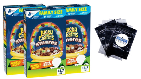 Smores Cereal with Marshmallows, With Leprechaun Trap, Made With Whole Grain, Family Size, 3 Packs, 18.7 oz per pack, plus 3 My Outlet Mall Resealable Storage Pouches