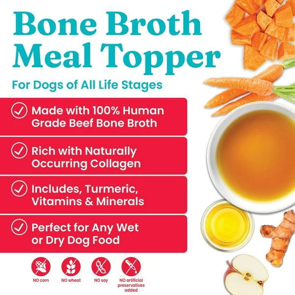 Bone Broth Meal Topper for Dogs, Beef Flavor, 3 pack, 8 oz per pack, plus 3 My Outlet Mall Resealable Storage Pouches