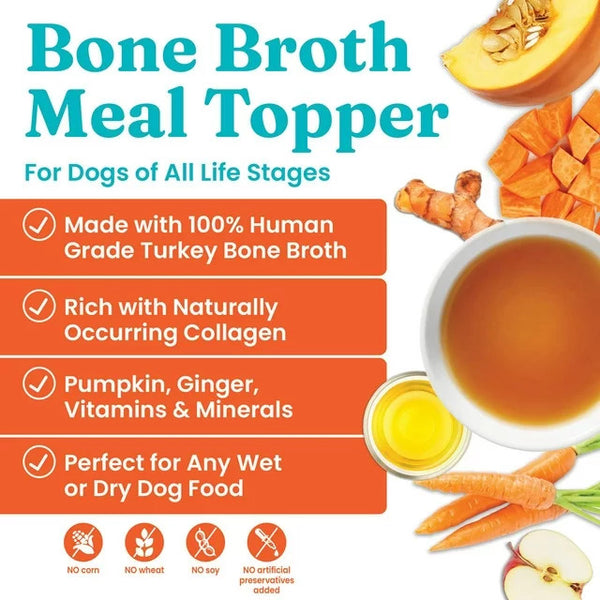 Bone Broth Meal Topper for Dogs, Turkey Flavor, 2 pack, 8 oz per pack, plus 3 My Outlet Mall Resealable Storage Pouches