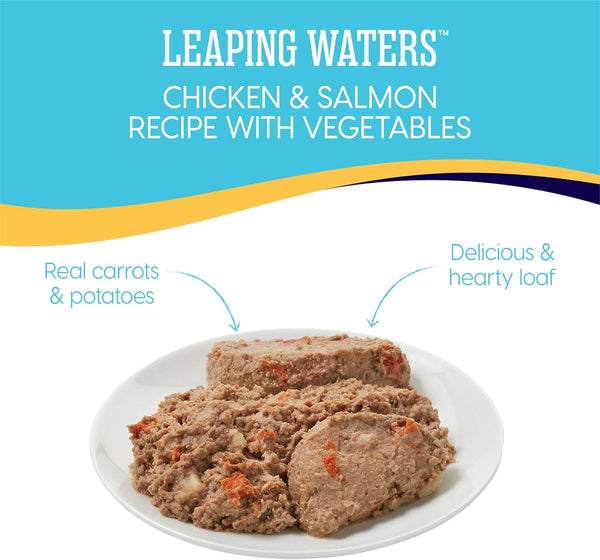 Leaping Waters Chicken and Salmon Recipe Wet Dog Food, 2 pack, 13.2 oz per pack, plus 3 My Outlet Mall Resealable Storage Pouches