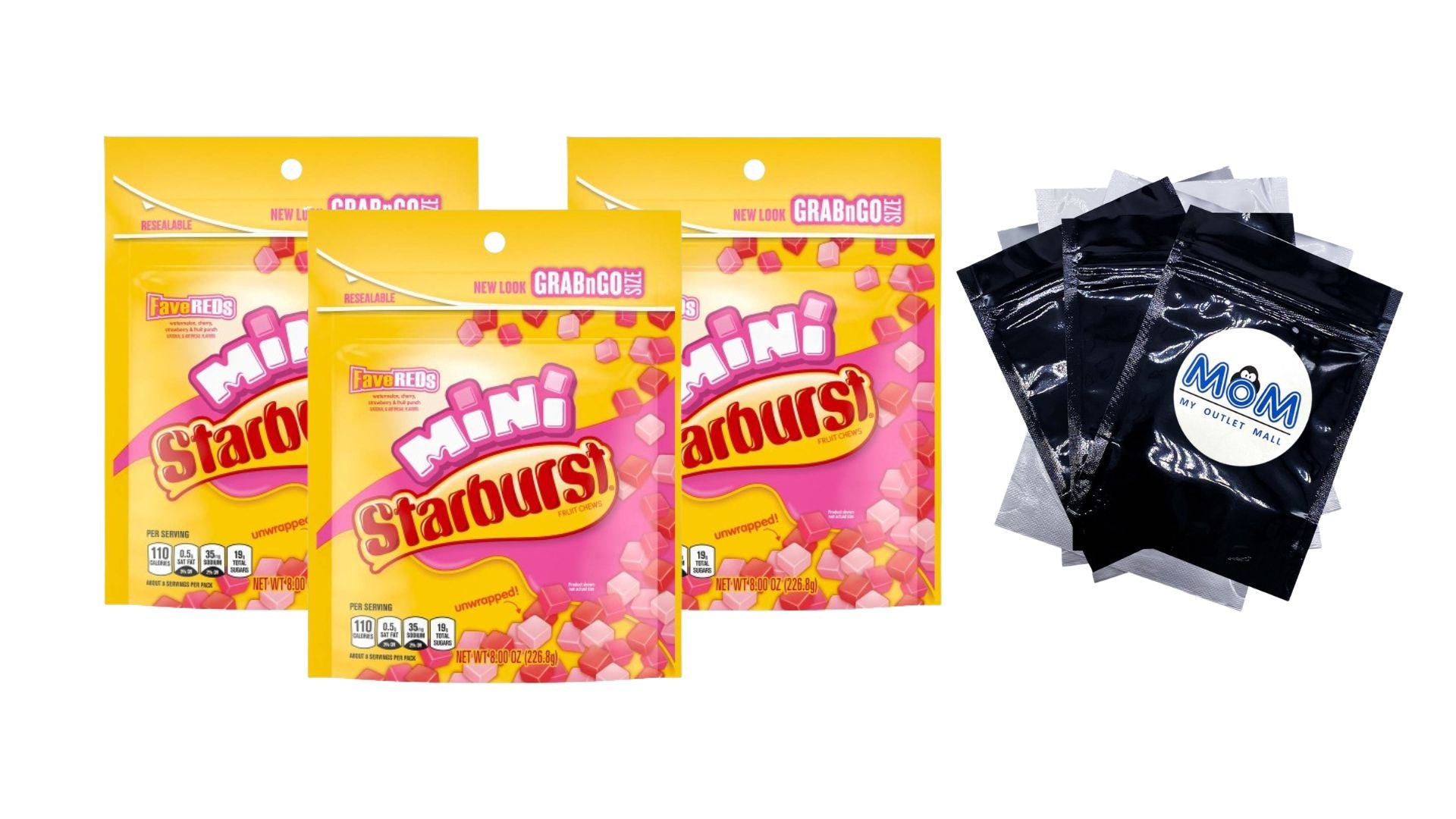 Favereds Fruit Gummy Candy Grab N Go - 3 packs - 8 oz - plus 3 My Outlet Mall Resealable Storage Pouches