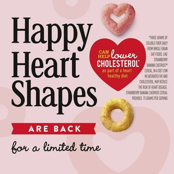 Strawberry Banana Cheerios Heart Healthy Cereal Happy Heart Shapes Family Size, 1 Pack, 19 oz per pack, plus 3 My Outlet Mall Resealable Storage Pouches