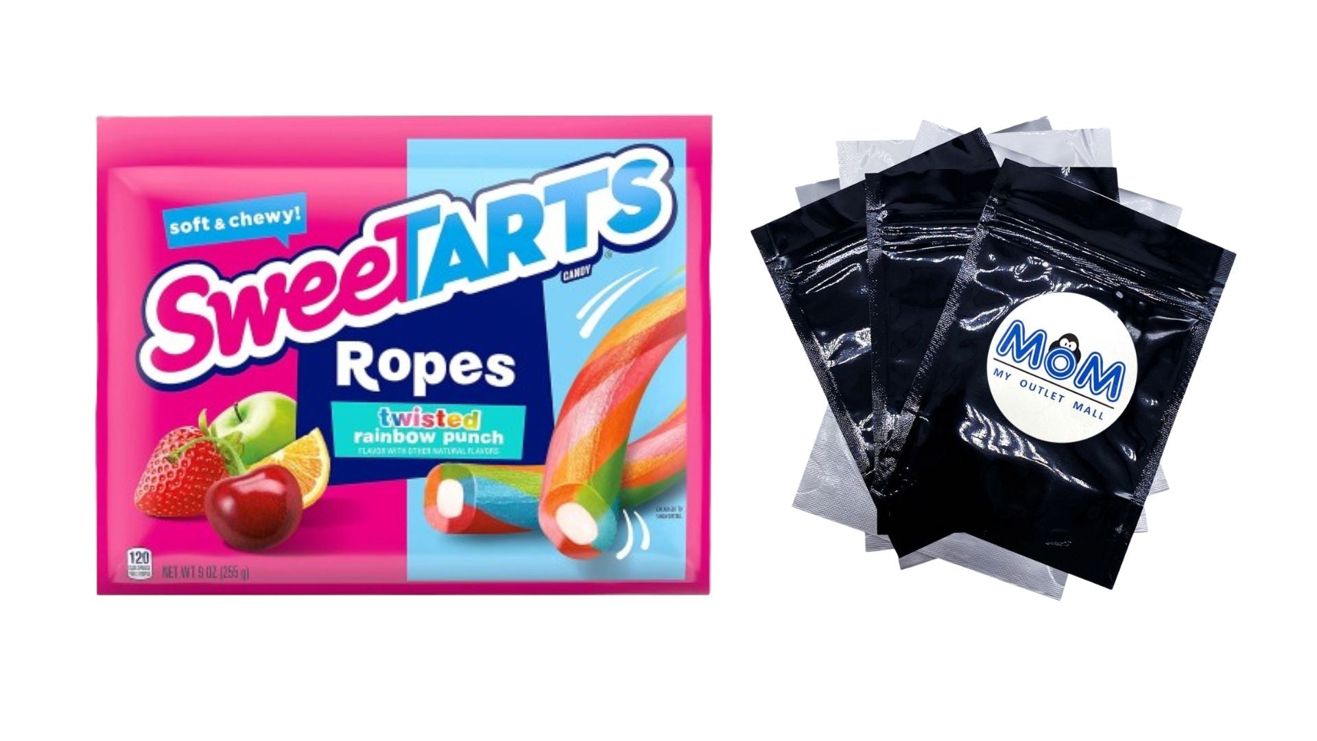 Soft & Chewy Ropes Candy, Twisted Rainbow Punch - 1 pack - 9 oz - plus 3 My Outlet Mall Resealable Storage Pouches