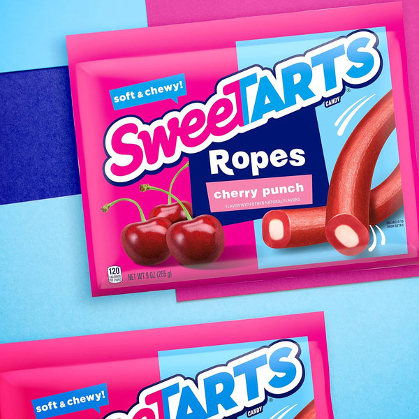 Soft & Chewy Ropes Candy, Cherry Punch, 3 pack, 9 oz per pack, plus 3 My Outlet Mall Resealable Storage Pouches