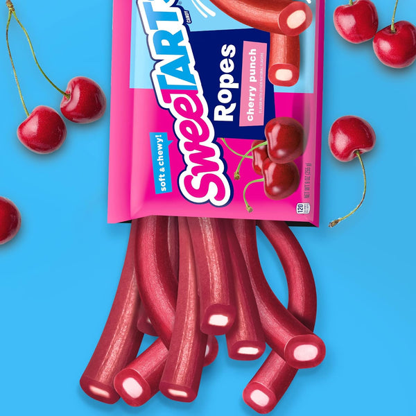 Soft & Chewy Ropes Candy, Cherry Punch, 3 pack, 9 oz per pack, plus 3 My Outlet Mall Resealable Storage Pouches