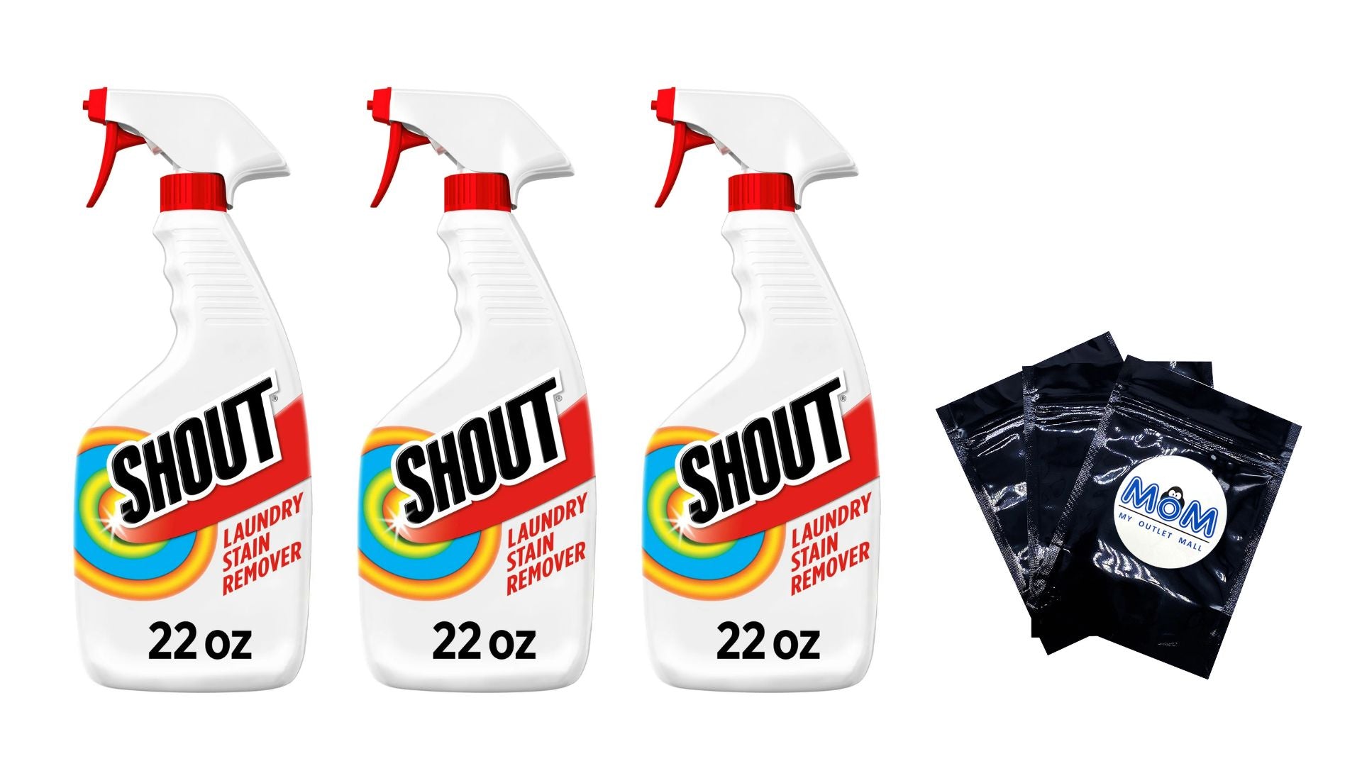 Active Enzyme Laundry Stain Remover Prewash Spray- 3 packs -22 oz - plus 3 My Outlet Mall Resealable Storage Pouches