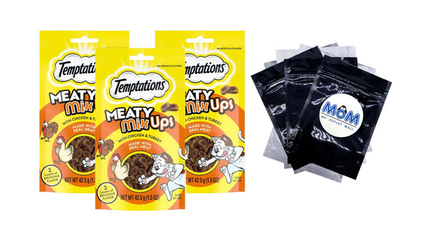 Meaty MixUps Chicken and Turkey Crunchy and Soft Cat Treats for Adult Cats, 3 pack, 1.5 oz per pack, plus 3 My Outlet Mall Resealable Storage Pouches