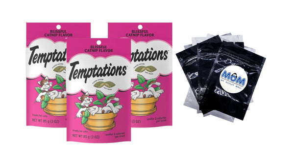 Classic Crunchy and Soft Cat Treats Blissful Catnip Flavor, 3 pack, 3 oz per pack, plus 3 My Outlet Mall Resealable Storage Pouches