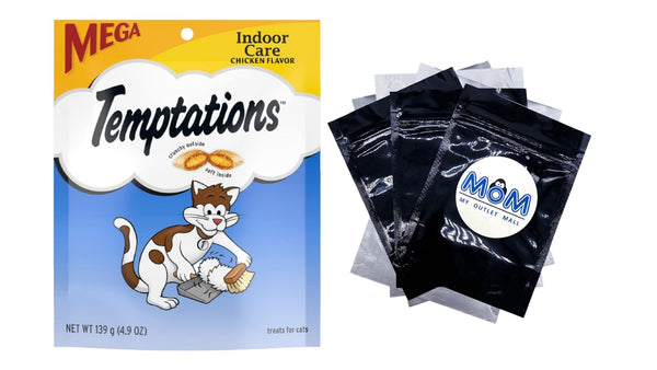 Indoor Care Chicken Flavor Crunchy and Soft Cat Treats, 1 pack, 4.9 oz, plus 3 My Outlet Mall Resealable Storage Pouches