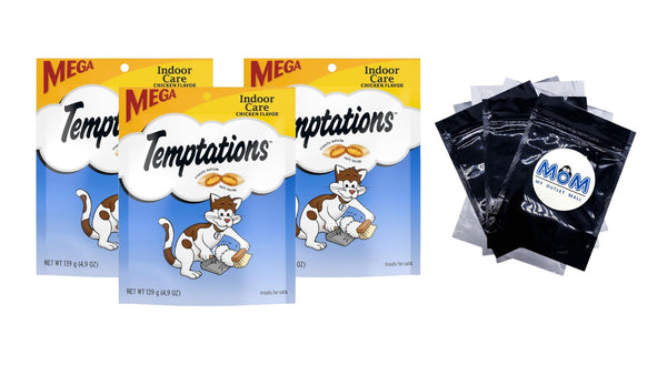 Indoor Care Chicken Flavor Crunchy and Soft Cat Treats, 3 pack, 4.9 oz per pack, plus 3 My Outlet Mall Resealable Storage Pouches