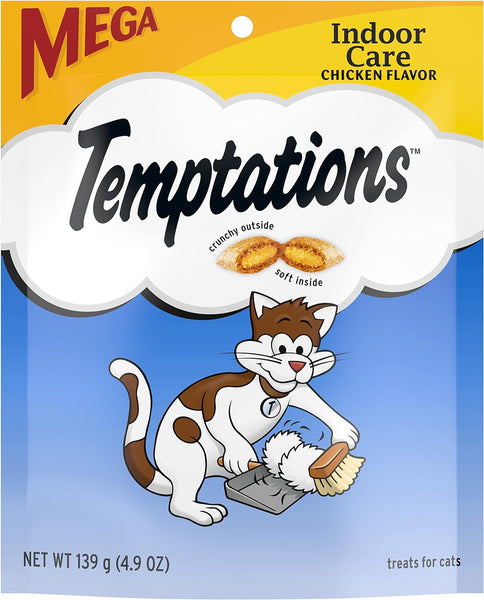 Indoor Care Chicken Flavor Crunchy and Soft Cat Treats, 2 pack, 4.9 oz per pack, plus 3 My Outlet Mall Resealable Storage Pouches