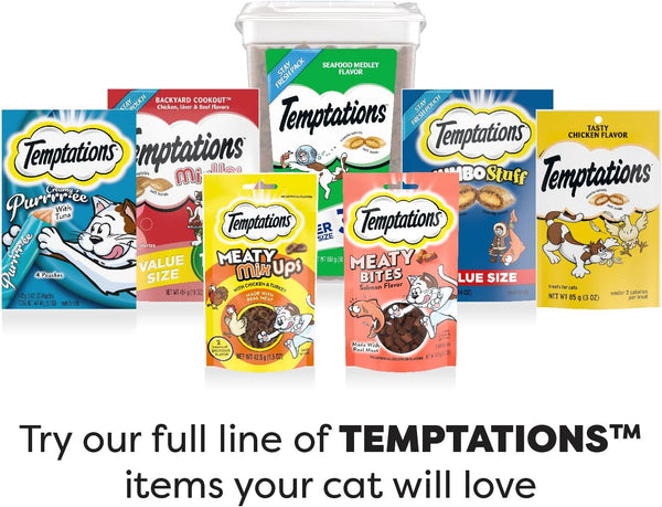 Temptations Jumbo Stuff Tempting Tuna Flavor Crunchy and Soft Cat Treats 14 oz Tub 2packs, plus 3 My Outlet Mall Resealable Storage Pouches.