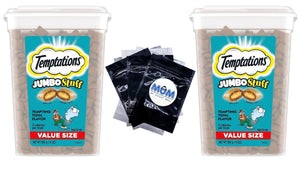 Temptations Jumbo Stuff Tempting Tuna Flavor Crunchy and Soft Cat Treats 14 oz Tub 2packs, plus 3 My Outlet Mall Resealable Storage Pouches.
