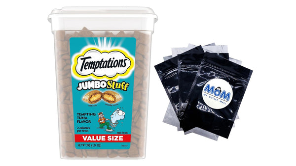 Temptations Jumbo Stuff Tempting Tuna Flavor Crunchy and Soft Cat Treats 14 oz Tub 1pack, plus 3 My Outlet Mall Resealable Storage Pouches.