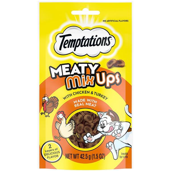 Meaty MixUps Chicken and Turkey Crunchy and Soft Cat Treats for Adult Cats, 2 pack, 1.5 oz per pack, plus 3 My Outlet Mall Resealable Storage Pouches