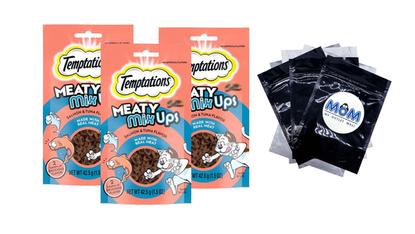 Meaty MixUps Salmon and Tuna Crunchy and Soft Cat Treats for Adult Cats, 3 pack, 1.5 oz per pack, plus 3 My Outlet Mall Resealable Storage Pouches