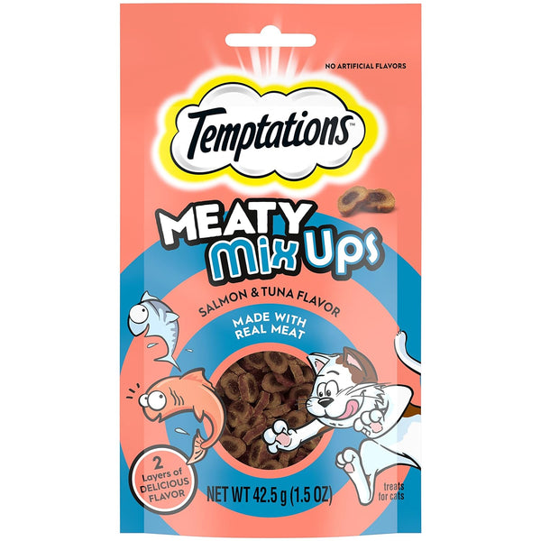 Meaty MixUps Salmon and Tuna Crunchy and Soft Cat Treats for Adult Cats, 3 pack, 1.5 oz per pack, plus 3 My Outlet Mall Resealable Storage Pouches