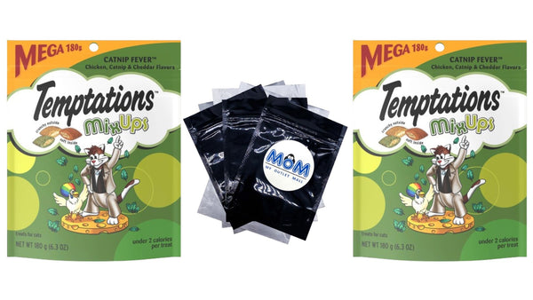 Mixups Chicken, Catnip & Cheddar Flavor Crunchy and Soft Cat Treats, 2 packs, 6.3oz per pack, plus 3 My Outlet Mall Resealable Storage Pouches.