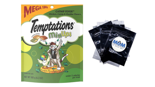 Mixups Chicken, Catnip & Cheddar Flavor Crunchy and Soft Cat Treats, 1 pack, 6.3oz per pack, plus 3 My Outlet Mall Resealable Storage Pouches.