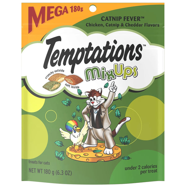 Mixups Chicken, Catnip & Cheddar Flavor Crunchy and Soft Cat Treats, 2 packs, 6.3oz per pack, plus 3 My Outlet Mall Resealable Storage Pouches.