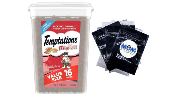 Temptations Mixups Chicken, Liver and Beef Flavor Crunchy and Soft Cat Treats 16 oz Tub 1pack, plus 3 My Outlet Mall Resealable Storage Pouches.
