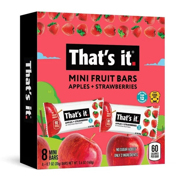 Gluten-Free Soft&Chewy Fruit Bars Apple+Strawberry Fruit Bars, Shelf Stable Box, 3 Packs, 5.6 oz 8 count per pack, plus 3 My Outlet Mall Resealable Storage Pouches