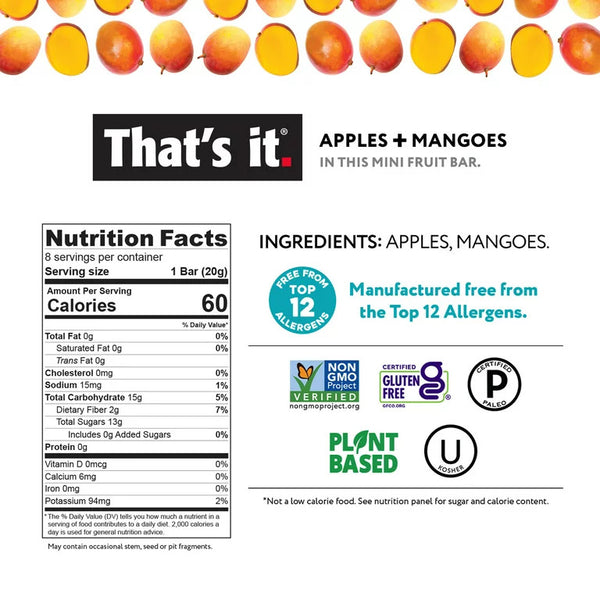 Gluten-Free Soft and Chewy Apple and Mango Fruits Bars, 3 pack, 8 Count per pack, plus 3 My Outlet Mall Resealable Storage Pouches