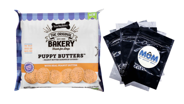 Puppy Butters Peanut Butter Sandwich Cookies Dog Treats, 1 pack, 11.8 oz, plus 3 My Outlet Mall Resealable Storage Pouches