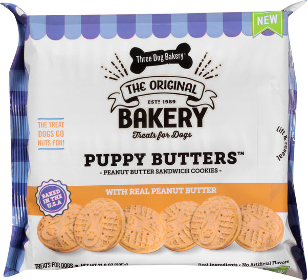 Puppy Butters Peanut Butter Sandwich Cookies Dog Treats, 3 pack, 11.8 oz per pack, plus 3 My Outlet Mall Resealable Storage Pouches