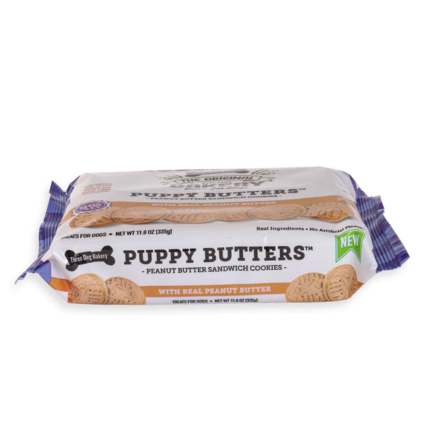 Puppy Butters Peanut Butter Sandwich Cookies Dog Treats, 3 pack, 11.8 oz per pack, plus 3 My Outlet Mall Resealable Storage Pouches