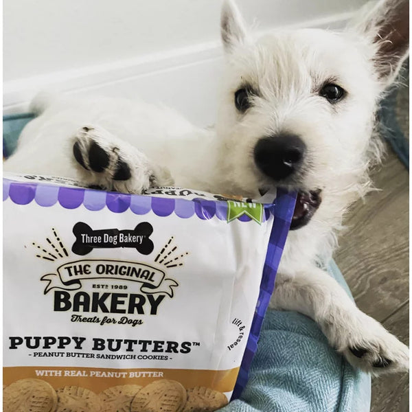 Puppy Butters Peanut Butter Sandwich Cookies Dog Treats, 3 pack, 11.8 oz per pack, plus 3 My Outlet Mall Resealable Storage Pouches