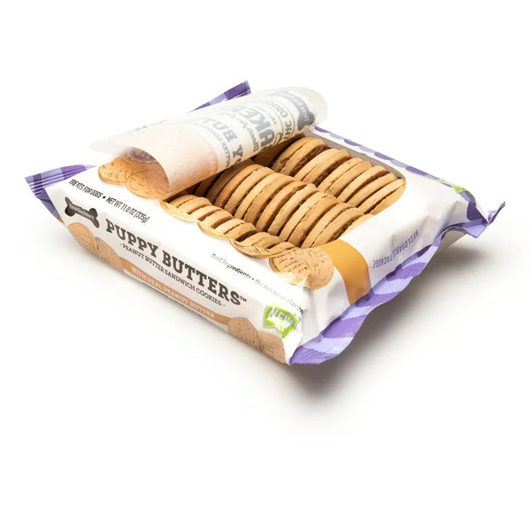 Puppy Butters Peanut Butter Sandwich Cookies Dog Treats, 3 pack, 11.8 oz per pack, plus 3 My Outlet Mall Resealable Storage Pouches