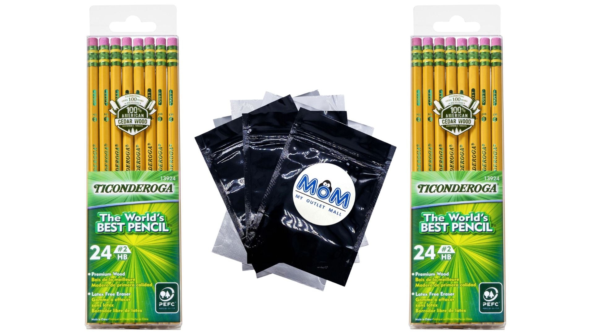 Premium Wood Pencils Unsharpened No. 2 Lead Yellow - 2 packs - 24 count - Ticonderoga - plus 3 My Outlet Mall Resealable Storage Pouches