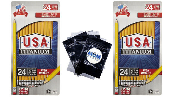 Premium Yellow No. 2 Sharpened Woodcase Pencils - 2 packs - 24 count - USA Titanium - plus 3 My Outlet Mall Resealable Storage Pouches