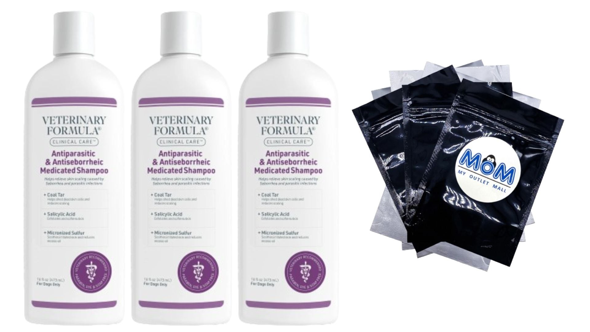 Clinical Care Antiparasitic & Antiseborrheic Shampoo for Dogs - 3 packs - 16 oz - plus 3 My Outlet Mall Resealable Storage Pouches
