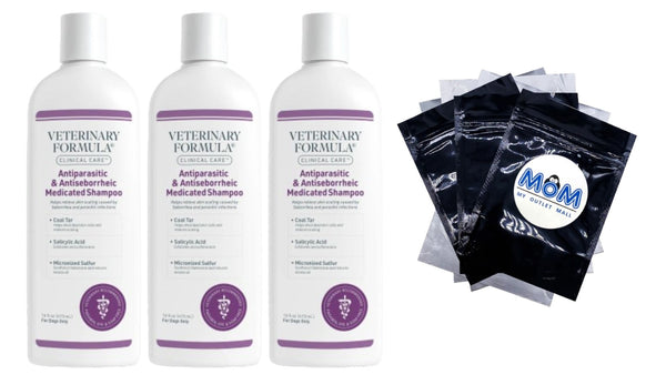 Clinical Care Antiparasitic & Antiseborrheic Shampoo for Dogs - 3 packs - 16 oz - plus 3 My Outlet Mall Resealable Storage Pouches