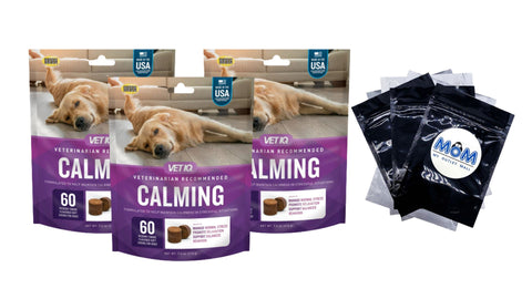 Calming Supplement for Dogs, Hickory Smoke Flavored Soft Chews, 3 pack, 7.4 oz (60 count) per pack, plus 3 My Outlet Mall Resealable Storage Pouches