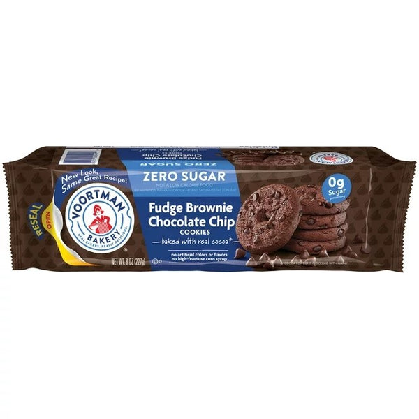 Bakery Zero Sugar Fudge Brownie Chocolate Chip Cookies, 3 pack, 8 oz, plus 3 My Outlet Mall Resealable Storage Pouches