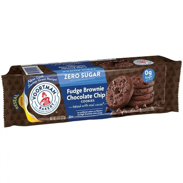 Bakery Zero Sugar Fudge Brownie Chocolate Chip Cookies, 3 pack, 8 oz, plus 3 My Outlet Mall Resealable Storage Pouches